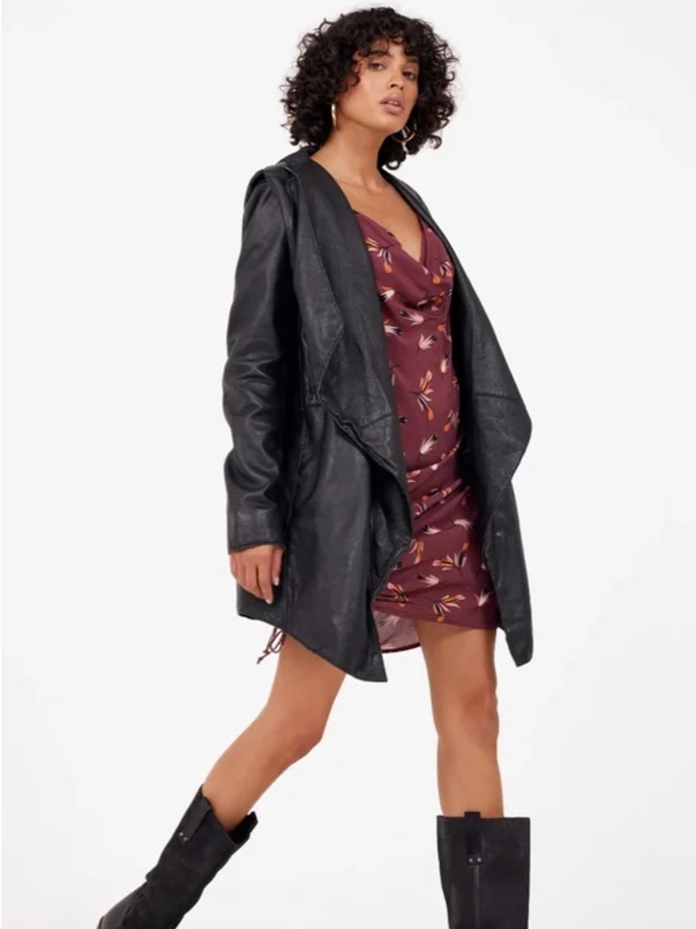 NWT Mauritius x Free People Cleo Black Hooded Lamb Leather Parka Jacket M